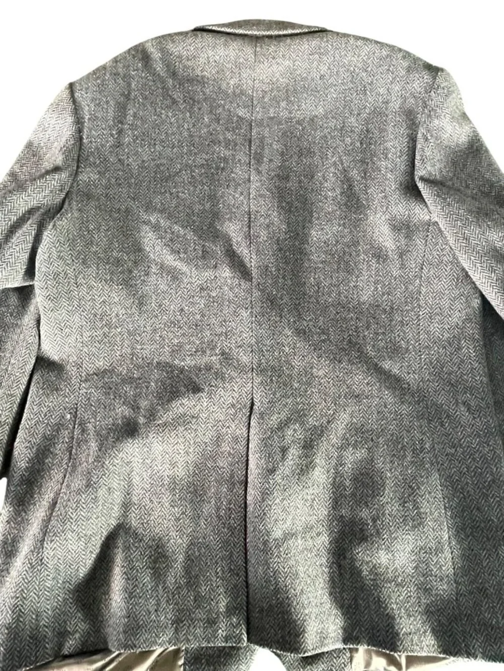 Holland & Sherry Mens Wool Herringbone Blazer In Gray With Satin Lining Size XL